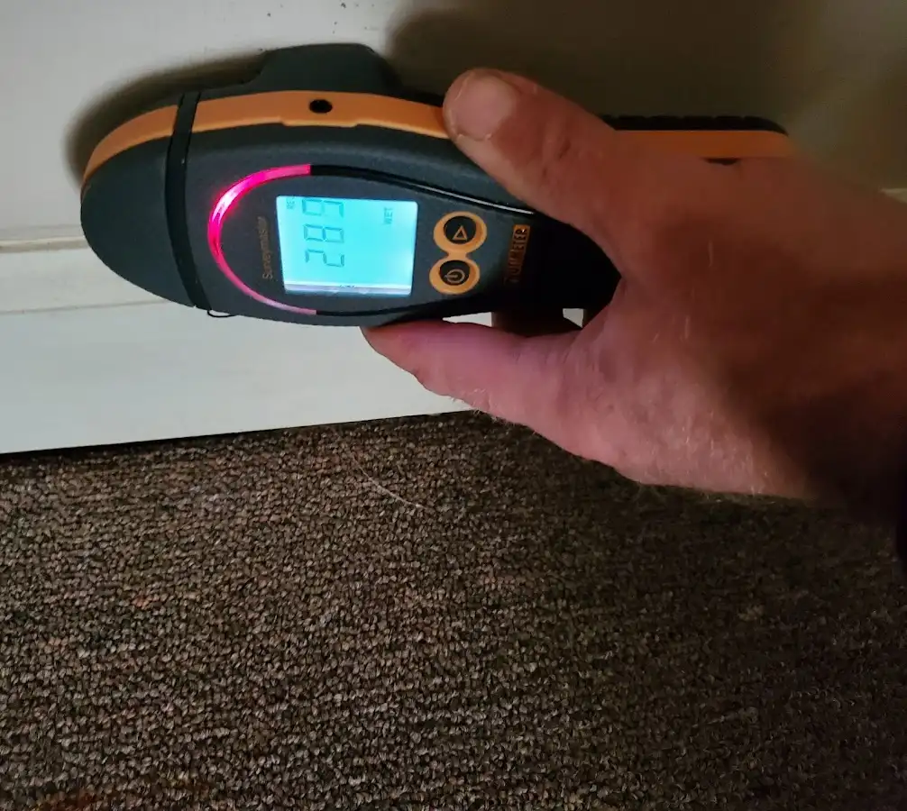 Moisture detection at baseboard during Storm Damage Restoration in Whitefish